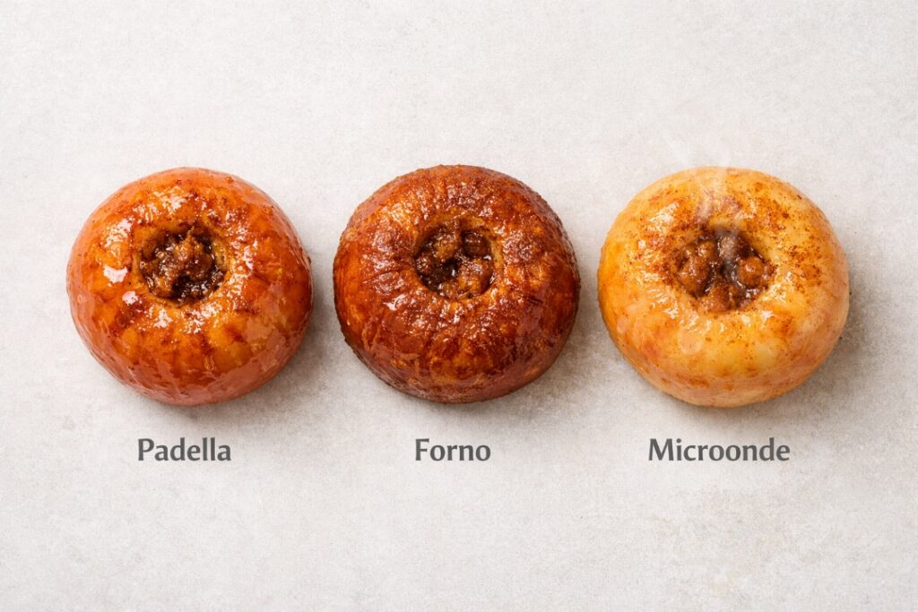 Differenza tra cottura al forno, padella e microonde di una mela