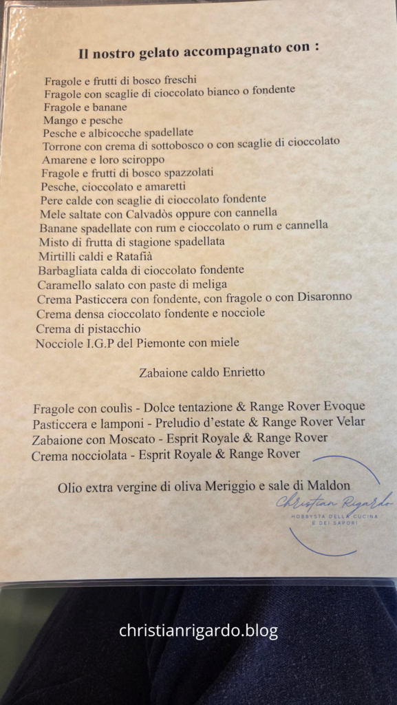 Enrietto - La seconda pagina del menù nella gelateria